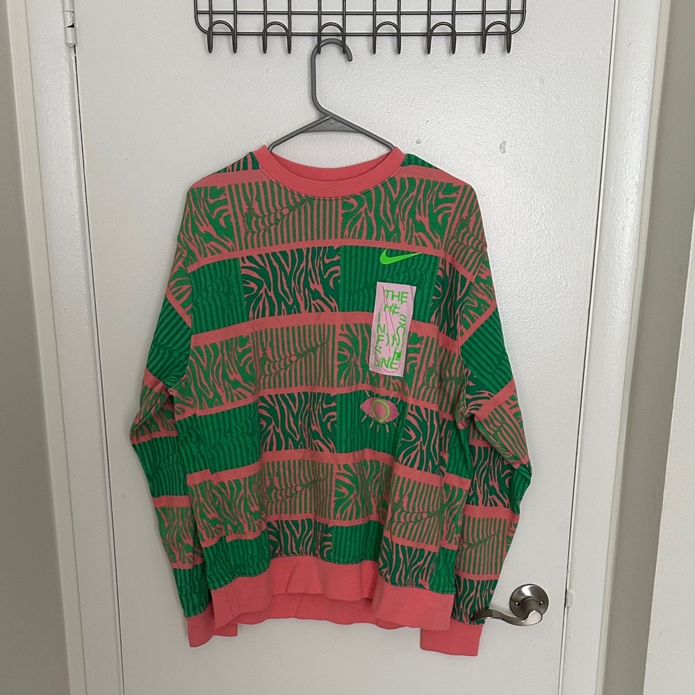 Nike Green and Pink Patterned Crewneck Sweater